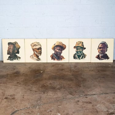 Mid Century Modern Art Prints Lot 5 Denis Murphy 1974 Portrait Signed Africa Men