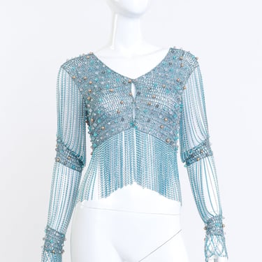 Metallic Crochet Knit Bead & Chain Crop Top