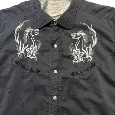 Vintage 1950s/1960s H BAR C Western Shirt ~ size S ~ Cowboy ~ Rockabilly ~ Pearl Snap Button ~ Embroidered / Jacquard ~ 