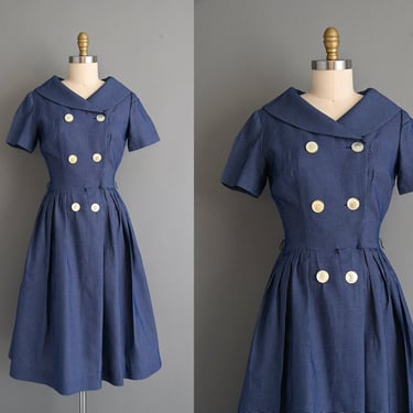 1950s vintage dress | Gay Gibson Blue Cotton Shirtwaist Dress | Medium | 
