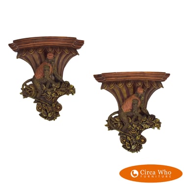 Pair of Small Faux Bamboo Monkey Wall Sconces