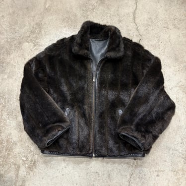 Vintage Wilson Leathers Pelle Studio Reverisble Black Leather Faux Fur Jacket Sz Large 
