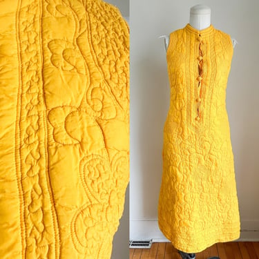 Vintage 1960s Marigold Quilted Silk Blend Dress / XS 