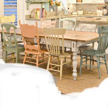 Custom for  chairs solid wood  painted MIX MATCH and colors and distressed wood rustic dining chairs 8 chairs pastel colors no table 