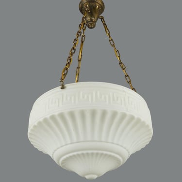 Early 20th Century Greek Key Milk Glass Dish Pendant Light