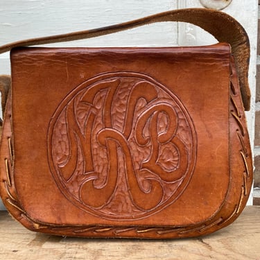 Vintage Hand Tooled Boho Leather Purse, Over The Shoulder Handbag 