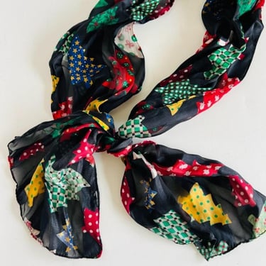 Vintage Holiday Christmas Retro Bright Bow Silky Scarf Neck Tie 