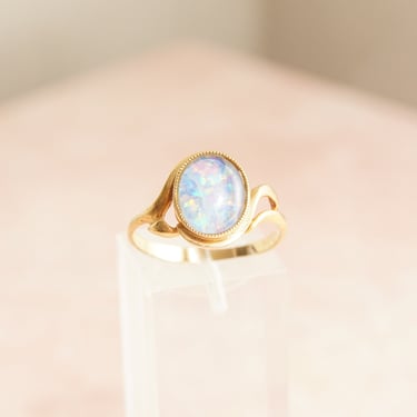10K Opal Triplet Cocktail Ring In Yellow Gold, Estate Jewelry, October Birthstone, Size 8 1/4 US 