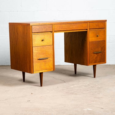 Mid Century Modern Desk Wood Office Executive Mcm 7 Drawer Brass Vintage Mcm 60s