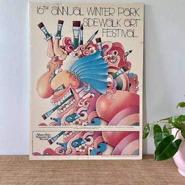 Vintage Poster - RARE 16th Annual Winter Park Sidewalk Art Festival Poster Board - 1975 - Signed by Michael Stewart, Artist - No. 3 of 99 
