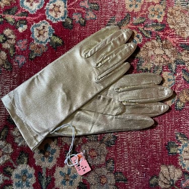 Vintage 1960’s dead stock gold lame gloves | Midas gold metallic gloves, formal, prom, holiday party, ladies M @7.5 