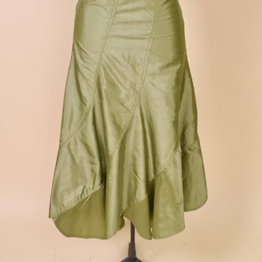 Green Silk Maxi Skirt By Areli Collection, M