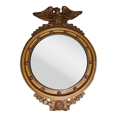 Antique 19th Century American Federal Gold Gilt Eagle Bullseye Convex Mirror