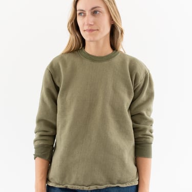 Vintage French Faded Olive Green Sweatshirt | Unisex Two Tone | 70s Made in France | FS139 | M | 