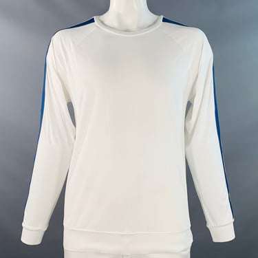 DRIES VAN NOTEN Size XL White Blue Green Stripe Cotton Long Sleeve Crew Neck Pullover