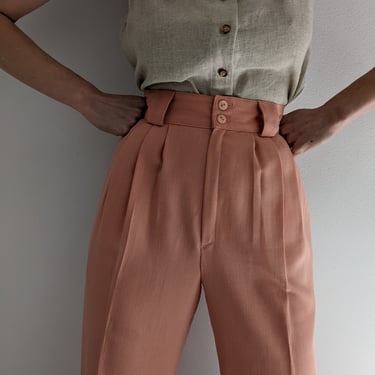 Vintage Salmon Woven &amp; Pleated Trousers