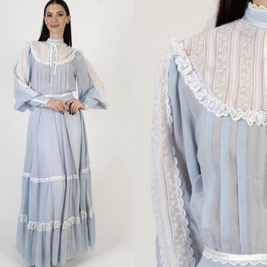 Gunne Sax Victorian Dress, Vintage 70s Balloon Sleeves, Jessica McClintock Western Maxi Size 11 