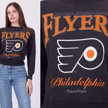 90s Philadelphia Flyers Cropped Sweatshirt - Extra Small | Vintage NHL Hockey Nutmeg Lee Sport Black Crew Neck 