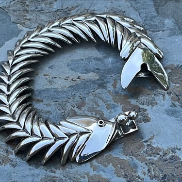 D'Molina ~ Vintage Mexican Sterling Silver Articulated Fish Bone Bracelet - 71 Grams 
