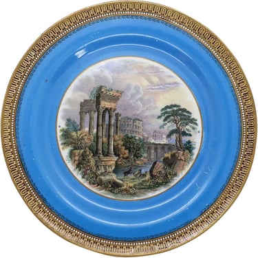 1880 Vintage English Prattware Transferware Pottery Roman Landscape Folly Plate 8.5 inch Round 