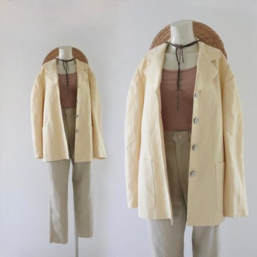 chamomile linen jacket - s - vintage 90s y2k yellow womens size small light lightweight spring summer jacket 