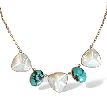 Turquoise Pearl Pyramid Necklace