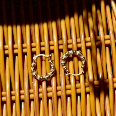 Vintage 14K Gold Bamboo Mini Hoop Earrings, XS Textured Gold Huggie Hoops, Cute 585 Accesories, 15mm 