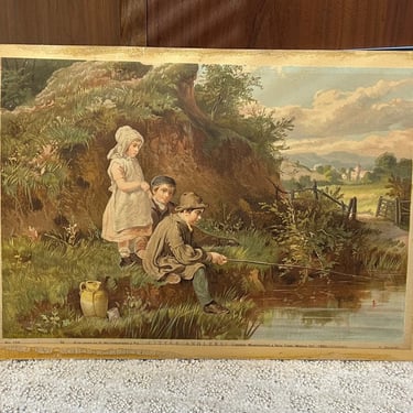 Print by W. Bromey “Little Anglers” 1880 