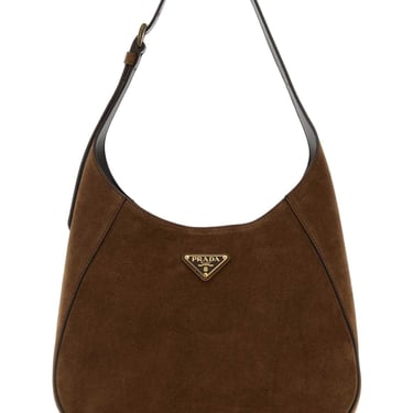 Prada Women Brown Suede Shoulder Bag