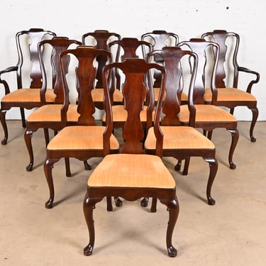 Henredon Queen Anne Solid Mahogany Dining Chairs, Set of Ten