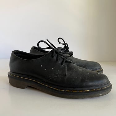 Dr. Martens Women's 1461 Black Leather Paint Splattered Lace Up Chunky Loafer 