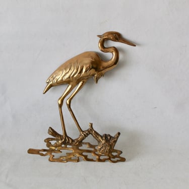 Vintage Bijan Style Brass Egret in Water Wall Sculpture 