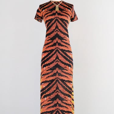 Fabulous 1970's TETRIS TIGER Print Gown by Designer Donald Brooks  / Medium