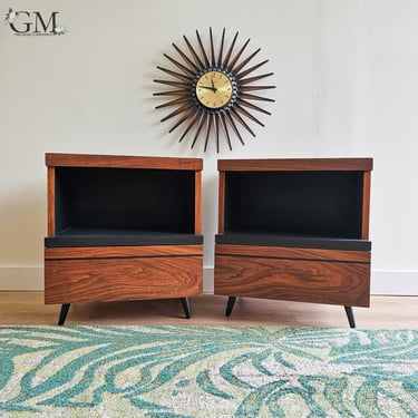 Restored Mid-century Modern walnut nightstands ***please read ENTIRE listing prior to purchasing SHIPPING is NOT free 