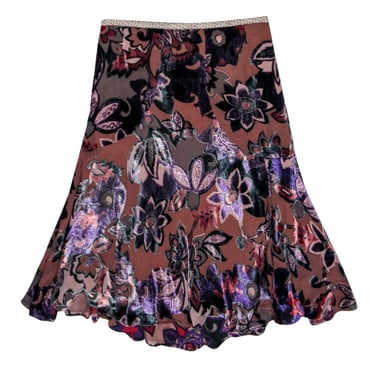 Etro - Brown & Purple Velvet Floral Print Midi Skirt Sz 6