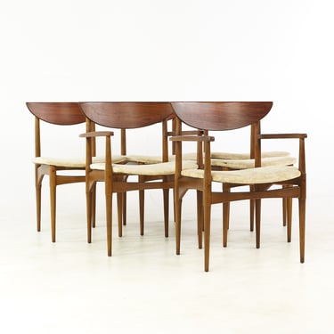 Lane Perception Mid Century Walnut Cats Eye Dining Chairs - Set of 6 - mcm 