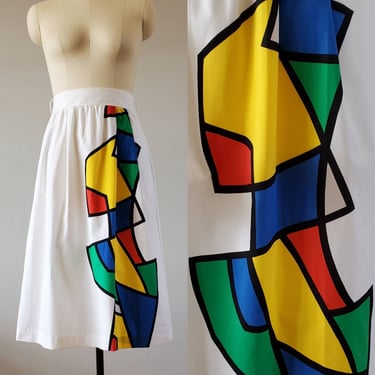 80s Abstract Print Cotton Skirt 80's Appleseed's Skirt 80s Women's Vintage Size Small 