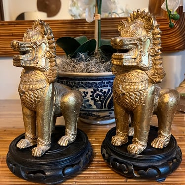 Pair of heavy vintage Chinese foo dogs / guardian dogs 