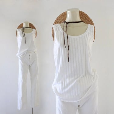 ribbed knit tank - s - vintage womens 80s 90s white sleeveless top shirt casual comfortable summer 