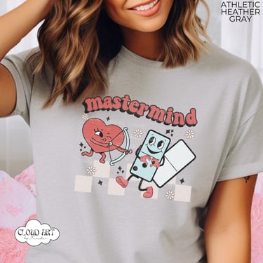Retro Pink Valentines Day Cupid Shirt Mastermind Tee Shirt Dominos Funny Retro Character Shirt Vintage Style Couples Tees Teacher Gifts Her by CloudArt