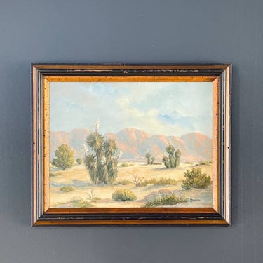 Vintage Western Desert Landscape Art Painting, Signed M. Johnson 