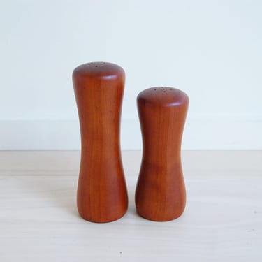 Vintage Solid Cherry Wood Salt and Pepper Shakers 