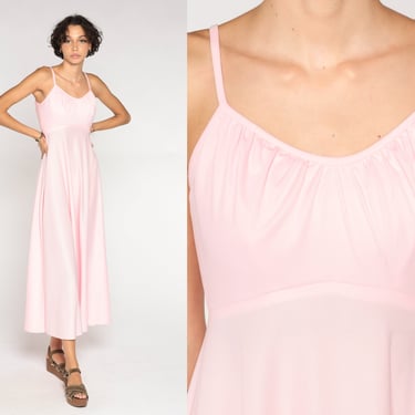 Baby Pink Party Dress 70s Maxi Dress Pastel Empire Waist Sleeveless Cocktail Formal Prom Grecian Spaghetti Strap Long Vintage 1970s Small S 