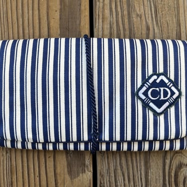 Christian Dior cosmetic travel bag nautical navy striped make-up tri-fold pouch 