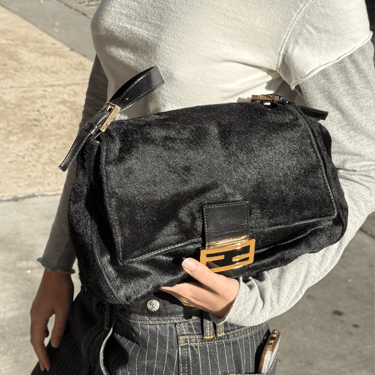 Fendi Black Calf-Hair Mama Baguette Bag