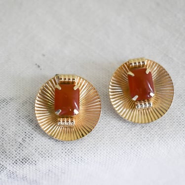 1950s Warner Red Stone Clip Earrings 