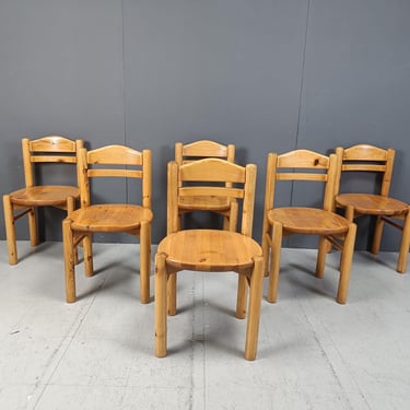 Vintage pine wood dining chairs by Rainer Daumiller - 1980s - set of 6- mid century dining chairs - pine dining chairs 