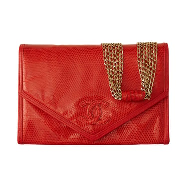 Chanel Red Lizard Chain Shoulder Bag