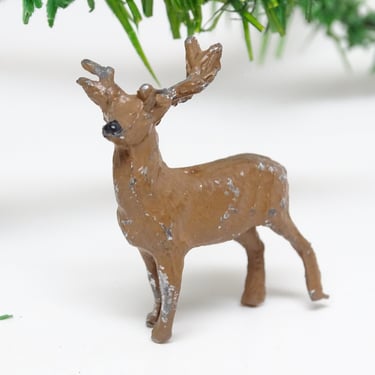 Small Antique Miniature German Reindeer Hand Painted, Deer for Christmas Putz or Nativity, Vintage Retro Decor 