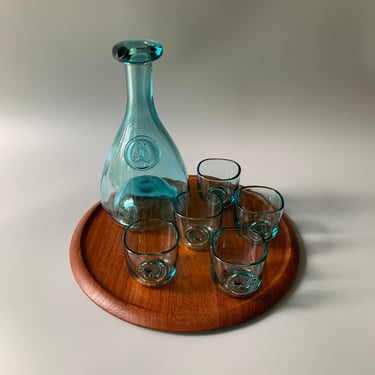 7-Piece Holmegaard Decanter, Glasses, and Teak Tray by Ole Winther 